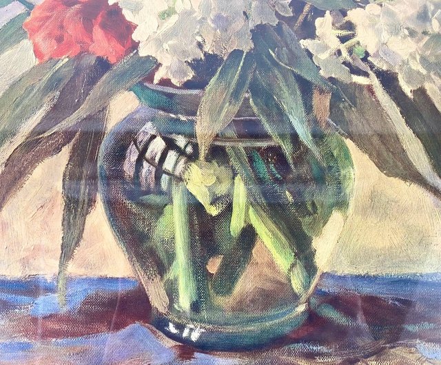 ビンテージフレーム水彩画グラジオラスとフロックス、ドイツの