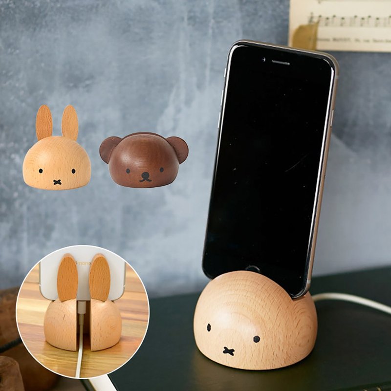 【miffy × NICHIGAN】Big head shape mobile phone holder mobile phone holder - Phone Stands & Dust Plugs - Wood 