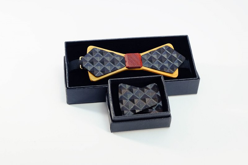 木領結 天然原木 領結 3D WOOD TIE Millimeter 質感  黑色套裝組 禮盒 超值 優惠 - 領帶/領帶夾 - 木頭 黑色
