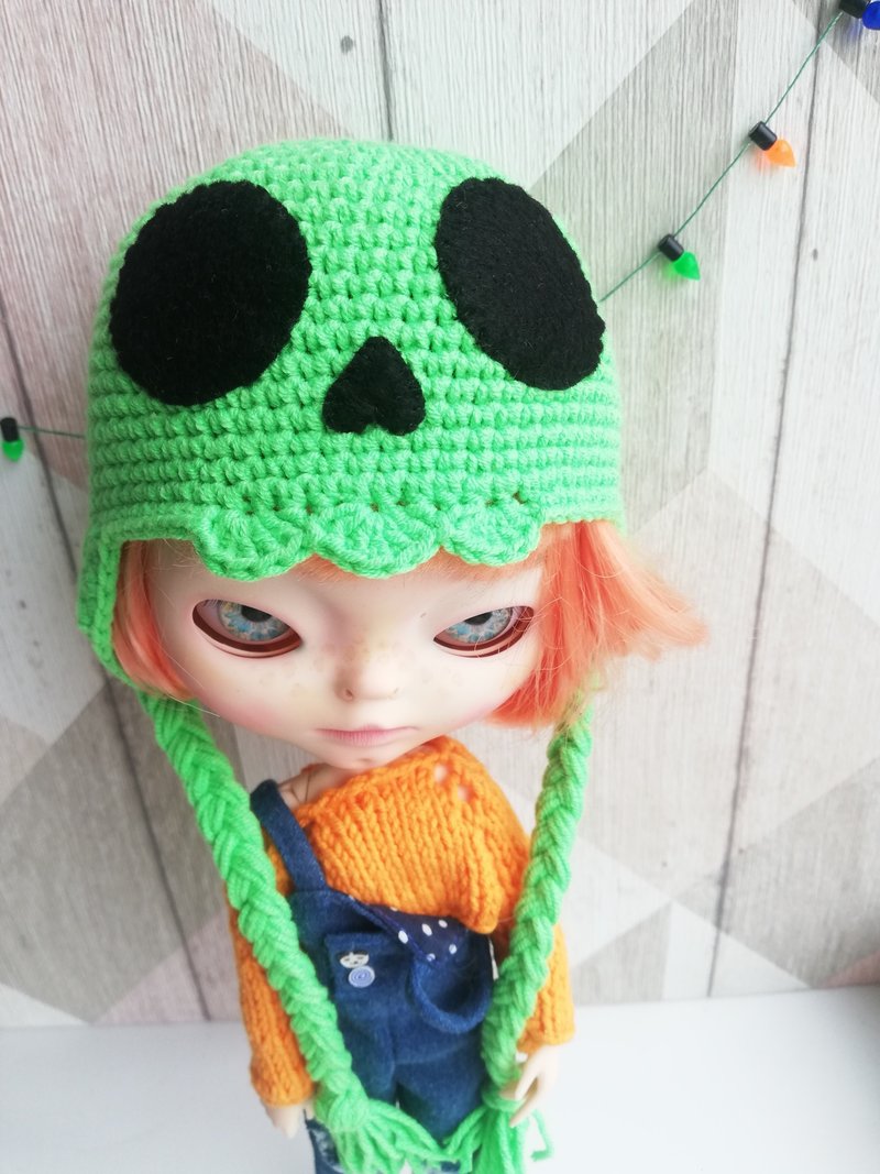 Blythe hat crochet green Skeleton - 公仔/玩偶 - 棉．麻 綠色