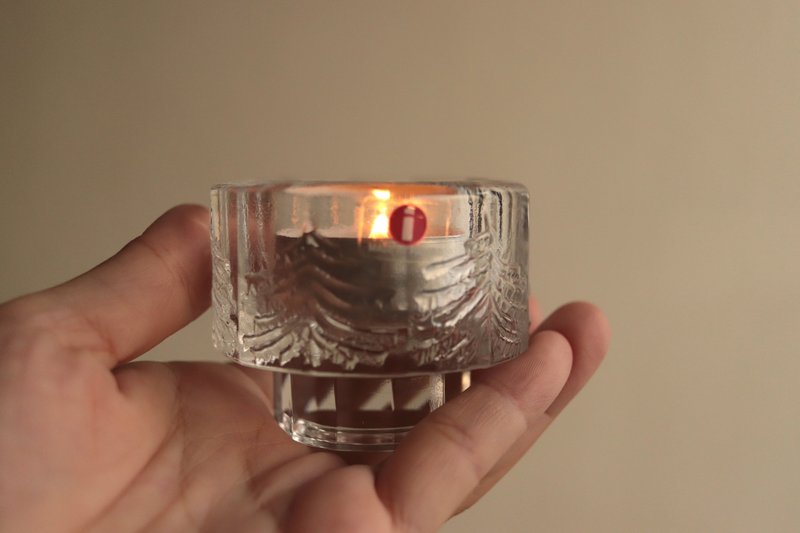 Second-hand old items // Finnish iittala Kuusi spruce series glass candle cup - Candles & Candle Holders - Glass Transparent