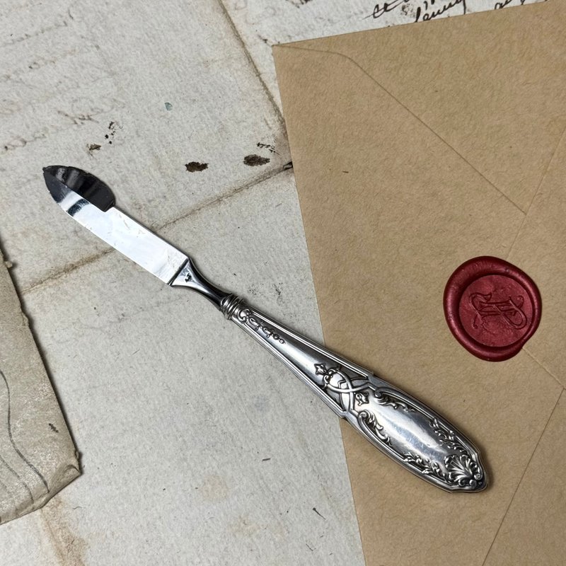 *50935-優美なフランスアンティーク 800純銀製シーリングワックスナイフ - ハサミ・ペーパーナイフ - スターリングシルバー 