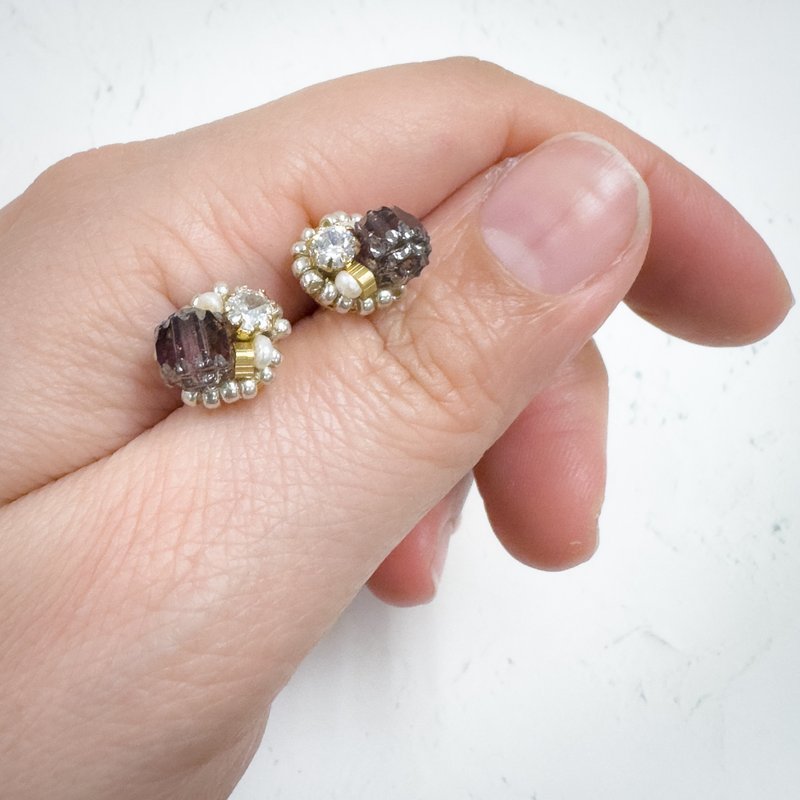 Czech deep amethyst earrings - ต่างหู - โลหะ สีม่วง