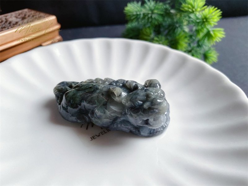 天然緬甸玉 烏雞 招財神器 霸王貔貅 護主 擺件 禮物 長輩禮 - 項鍊 - 玉石 黑色