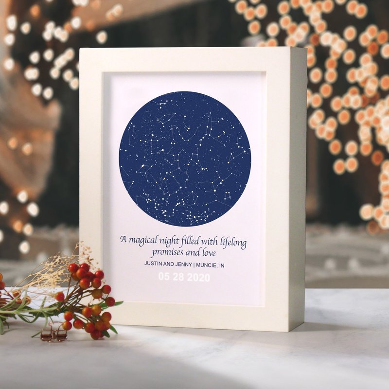 定製星空小夜燈 可定時和調光 婚禮佈置 新婚禮物 結婚週年紀念日 - 燈具/燈飾 - 紙 藍色