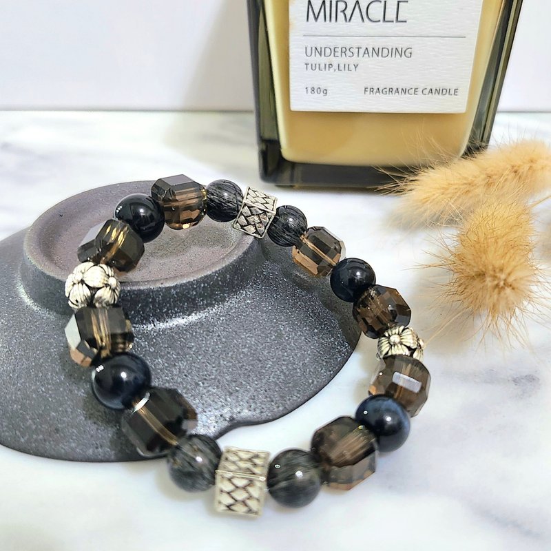 Black Dragon Lin/crystal to ward off evil, attract wealth, and help performance/citrine crystal/black hair crystal/blue tiger eye - สร้อยข้อมือ - คริสตัล สีดำ