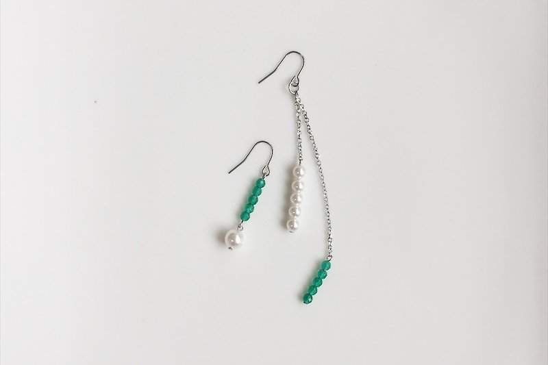 Pearl green agate asymmetrical shape earrings - Earrings & Clip-ons - Gemstone Green