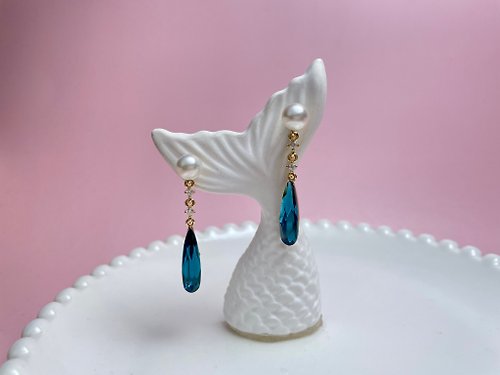 Athena珍珠設計 藍海 Akoya 櫻花粉 天然海水珍珠 S925銀 耳環