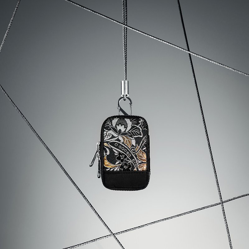 Japanese Nishijin woven arabesque limited edition key bag card holder coin purse - กระเป๋าเป้สะพายหลัง - ไนลอน สีดำ