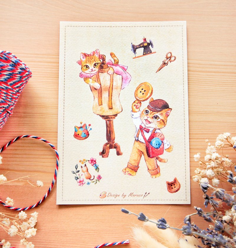 Kitten tailor shop - thick watercolor paper postcard - การ์ด/โปสการ์ด - กระดาษ หลากหลายสี