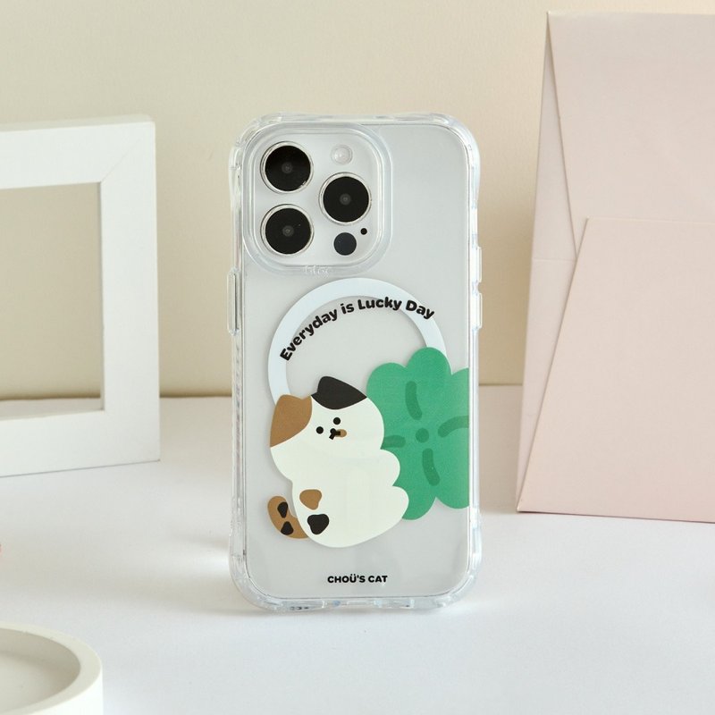 Zhou's Meow Clover Cat Anti-Yellow and Anti-fall MagSafe iPhone Case - เคส/ซองมือถือ - พลาสติก สีใส