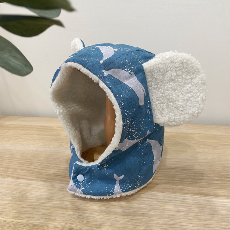 【現貨】・兒童帽子・熊帽・藍鯨款 - 嬰兒帽子/髮帶 - 棉．麻 藍色