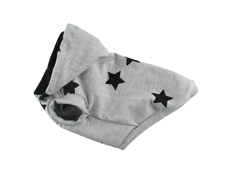 Star Printed Cotton French Terry Dog Top, Dog Hoodie, Dog Apparel - ชุดสัตว์เลี้ยง - วัสดุอื่นๆ สีเทา