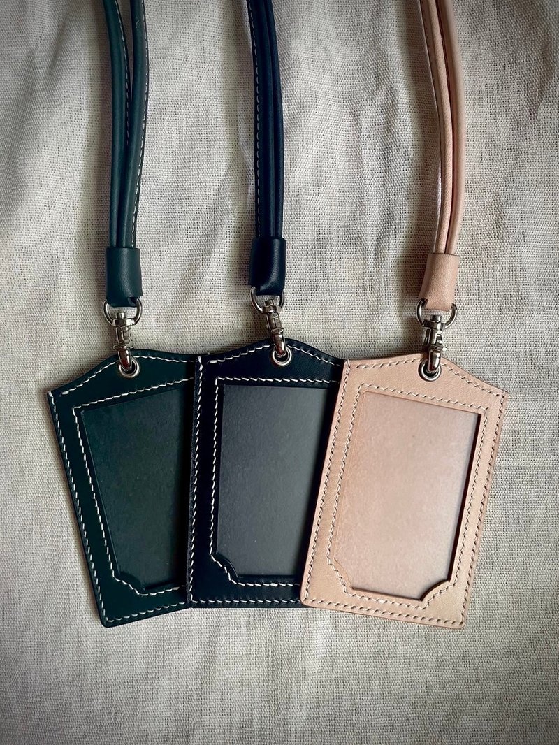 Vegetable tanned cowhide straight identification card (including lanyard) | ID holder | Customizable hot stamping | id card holde - ที่ใส่บัตรคล้องคอ - หนังแท้ 