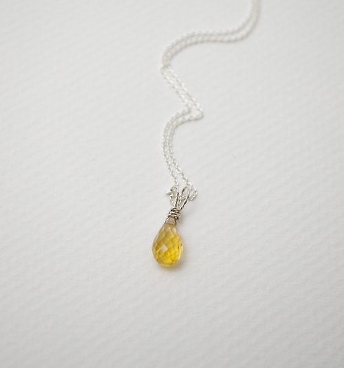 Ji Moi 簡單小石系列-刻面水滴黃水晶‧純銀項鍊