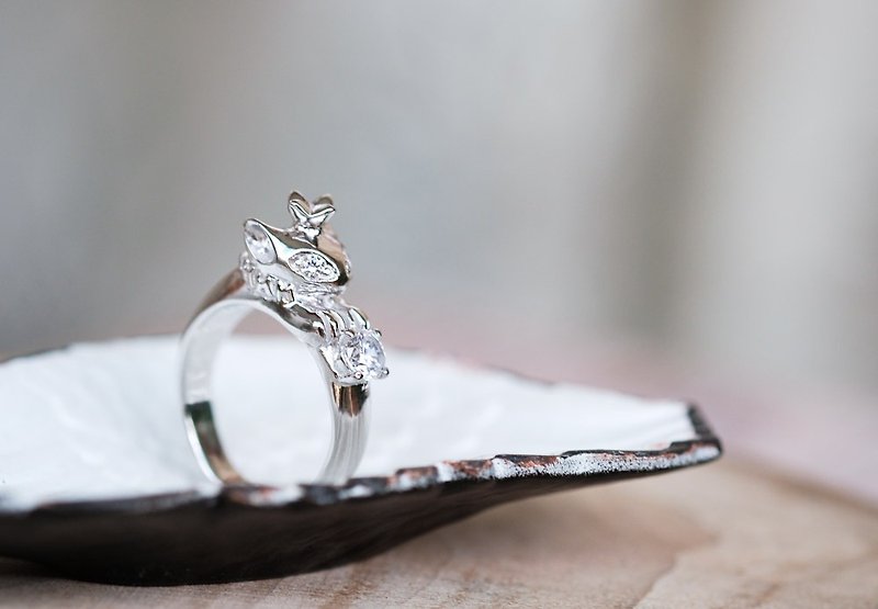 @2020-catsday Crown Cat Crystal Diamond Ring 925 Sterling Silver Customized Ring - แหวนทั่วไป - เงินแท้ สีเงิน