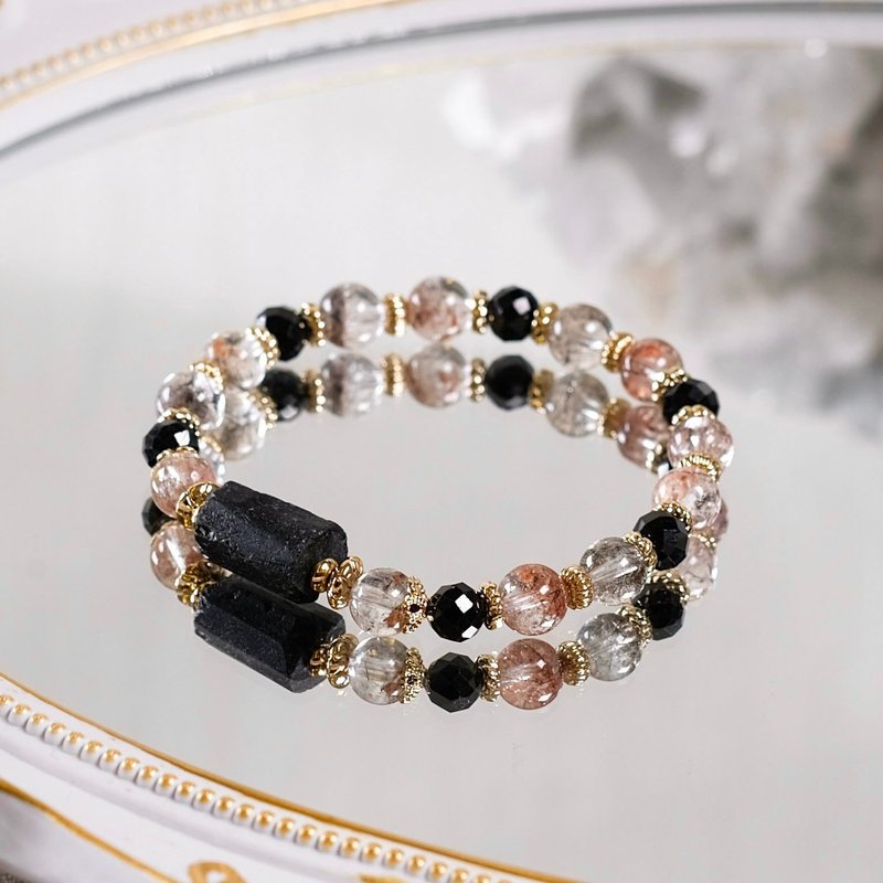 Black Tourmaline Ghost Black Hair Symbiosis Bracelet Natural Mineral Crystal - สร้อยข้อมือ - เครื่องเพชรพลอย สีดำ