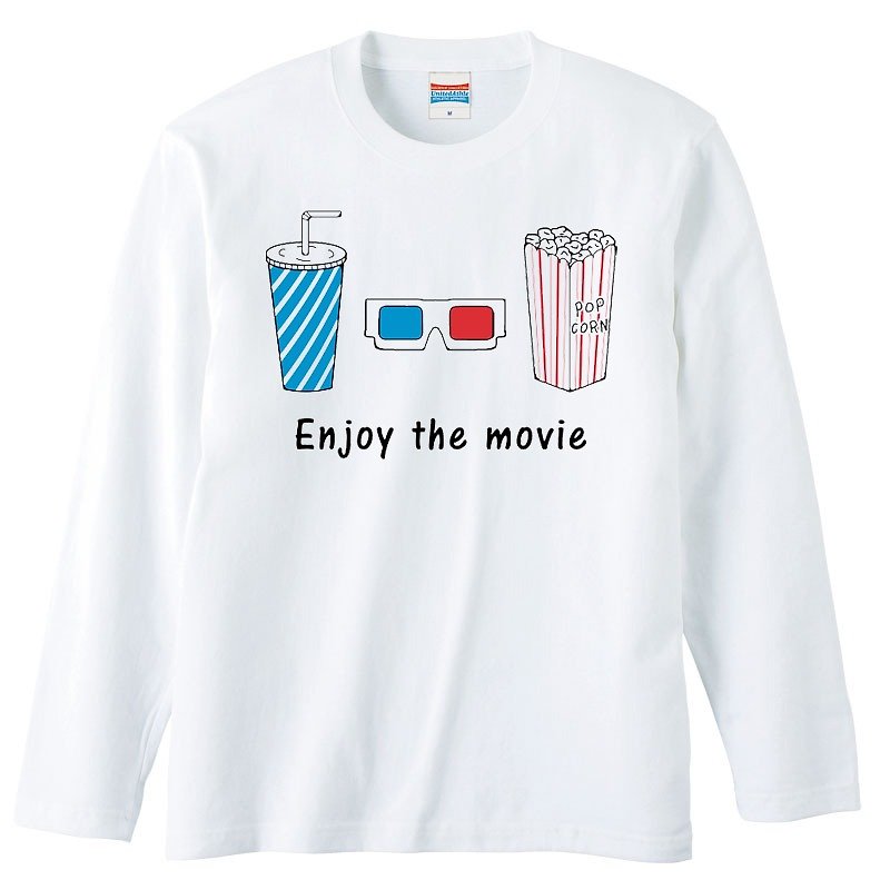 Long sleeve T-shirt / enjoy the movie - เสื้อยืดผู้ชาย - ผ้าฝ้าย/ผ้าลินิน ขาว
