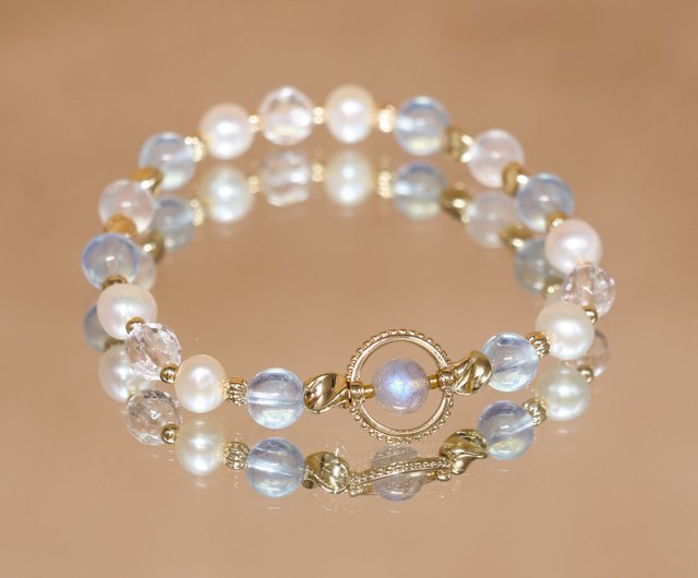 アクアマリンとソーラクォーツ、ラブラドライト他のマクラメ