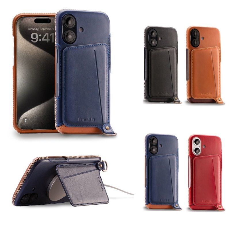 iPhone16 PLUS Covered Series Leather Standing Case / Magsafe function - เคส/ซองมือถือ - หนังแท้ สีนำ้ตาล