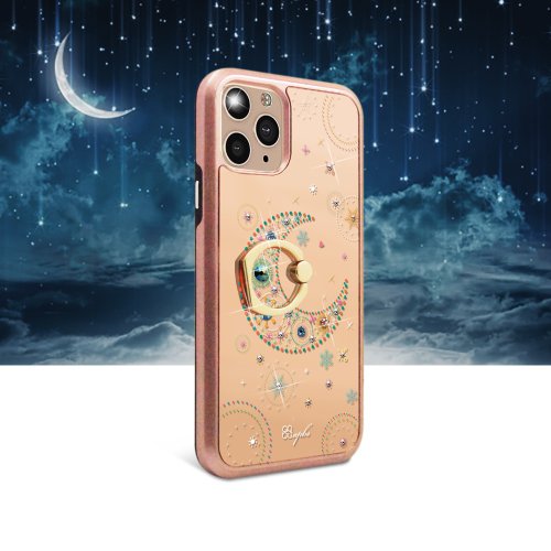 apbs 雅品仕 水晶彩鑽手機殼 iPhone 11 全系列水晶彩鑽全包鏡面指環扣雙料手機殼-星月