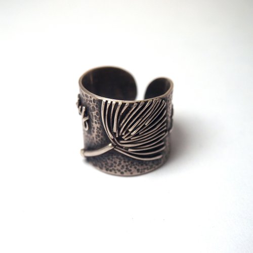 たんぽぽりんページ 植物シリーズ】#a387 ぶどうの葉 オープンリング (13号) /シルバー925