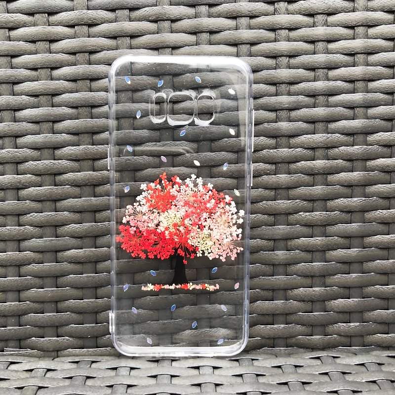 Samsung Galaxy S8 ケース 本物のお花使用 スマホケース 赤い 押し花 027 - スマホケース - 寄せ植え・花 レッド
