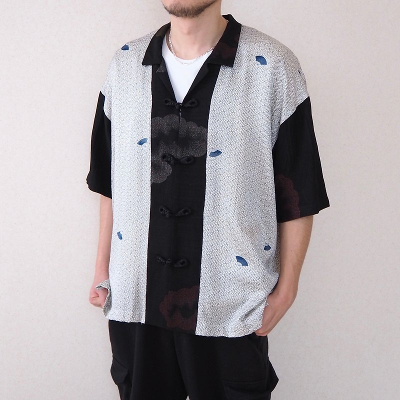 絲．絹 男襯衫/休閒襯衫 - 中性尺碼 L 真絲襯衫、日本和服真絲襯衫、男士真絲襯衫、福利品