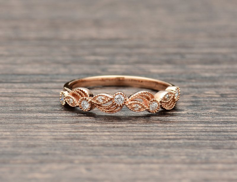 Art Deco diamond ring in 18K Rose Gold ,Diamond Wedding Ring - General Rings - Diamond Gold