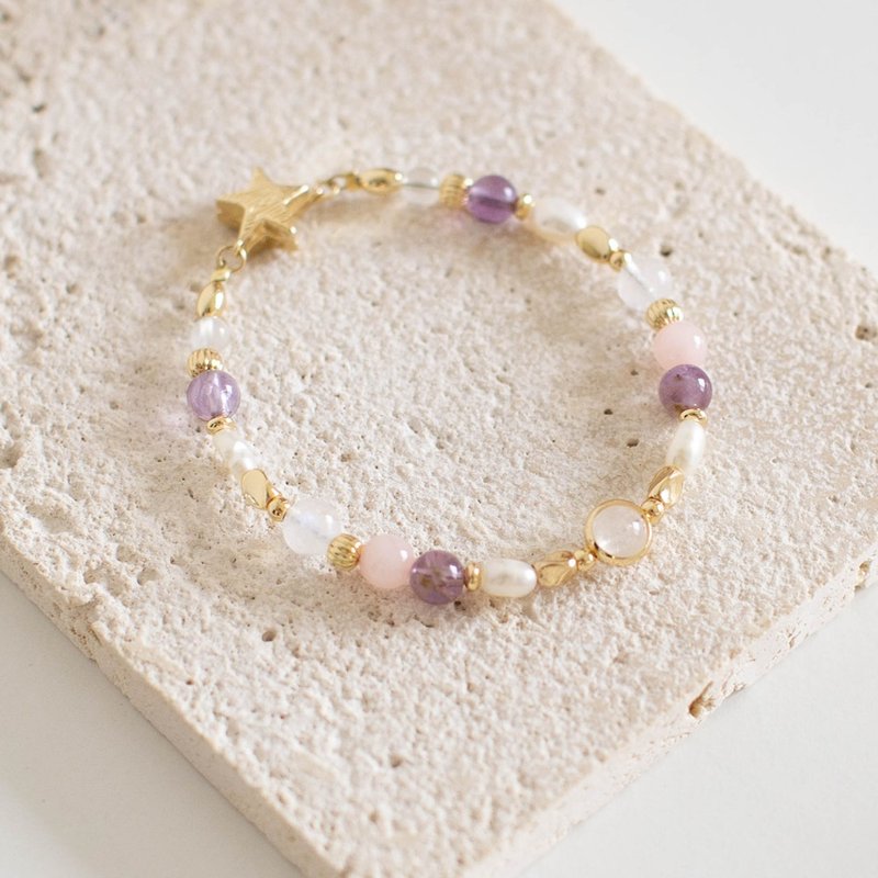 Crystal Bracelet | Moonstone Amethyst Titanium Quartz Rose Quartz Natural Pearl [Noble Man Lucky Healing] Crystal - สร้อยข้อมือ - คริสตัล สีม่วง