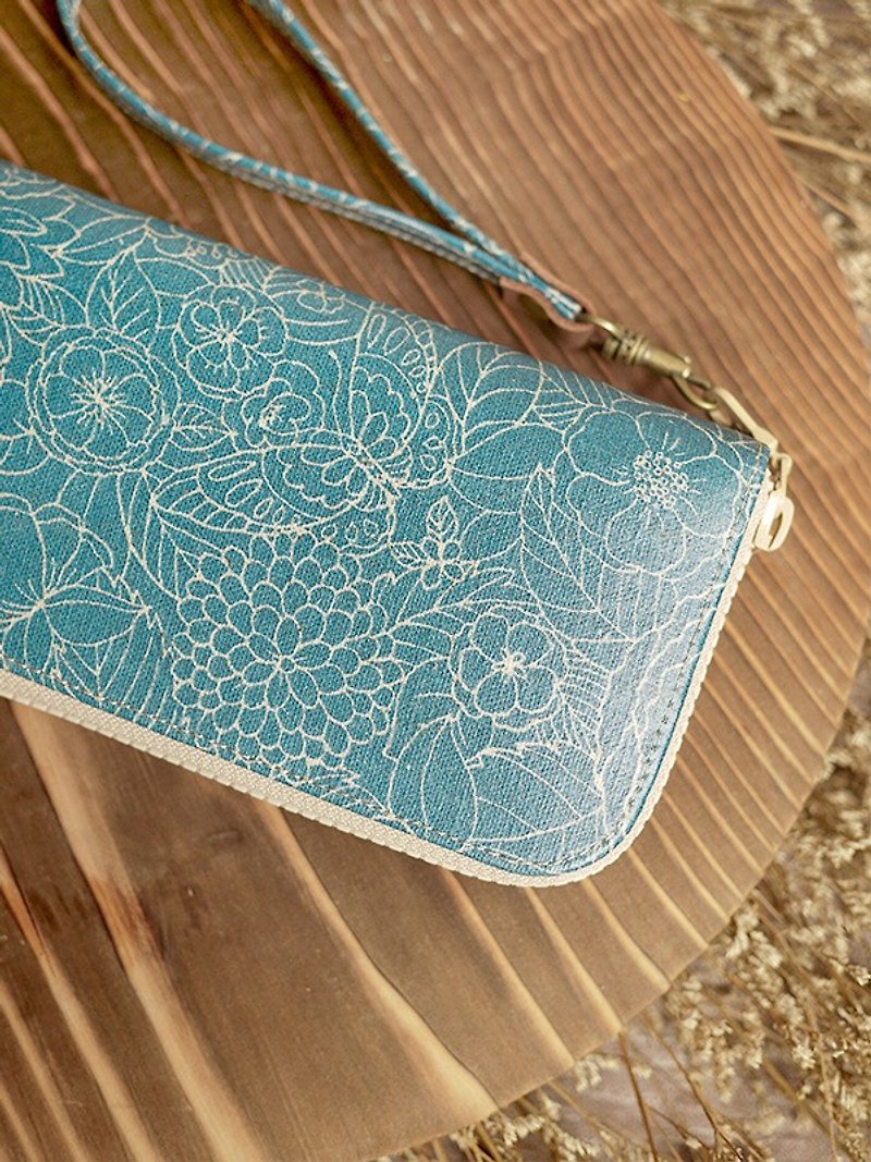 Zen. Pattern. Blue and green. Waterproof long clip / wallet / purse / purse - กระเป๋าสตางค์ - วัสดุกันนำ้ สีน้ำเงิน