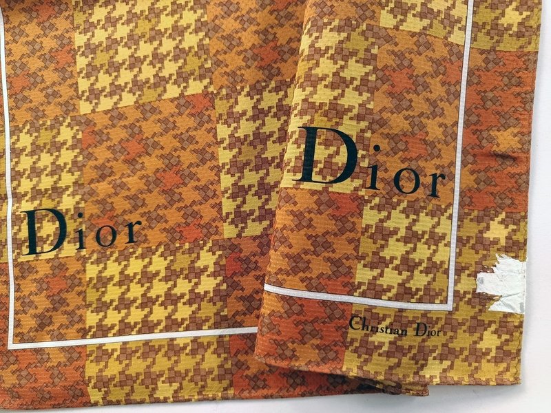 Christian Dior Vintage Handkerchief – Pixel Graphic Houndstooth 19 x 19 inches - 手帕 - 棉．麻 咖啡色