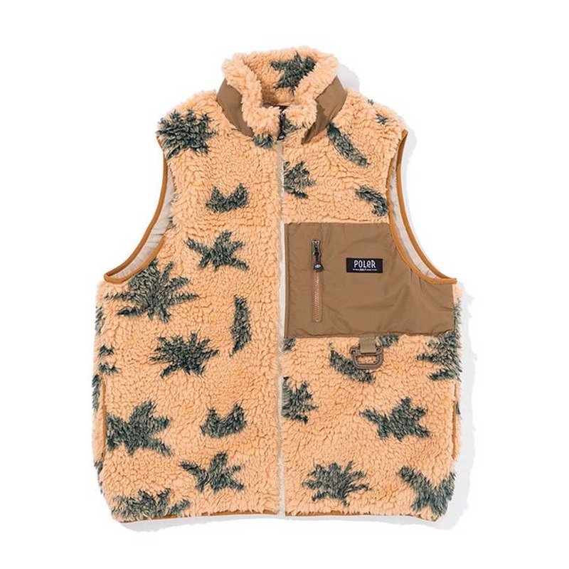 日本限定 POLER JACQUARD SHERPA VEST 外層羔羊絨保暖背心 棕 - 男夾克/外套 - 其他材質 卡其色