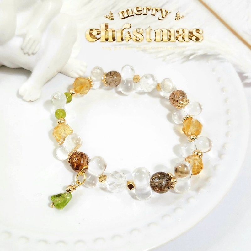 Christmas wreath/crystal to ward off evil and attract good fortune/white crystal/black gold super seven/citrine/olive - Bracelets - Crystal Multicolor