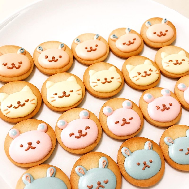 20 pieces of sugar-reduced animal friends icing biscuits suitable for children (5 pieces in each of 4 colors) - คุกกี้ - อาหารสด 