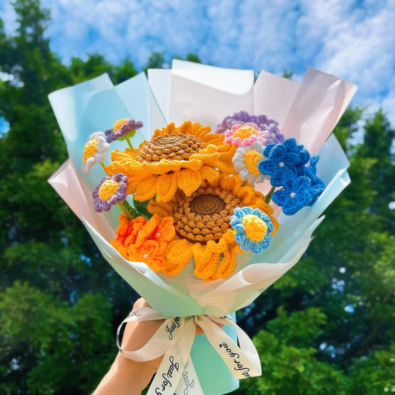 花屋系列 手作鉤織向日葵雛菊花束 - 乾燥花/永生花 - 棉．麻 紫色