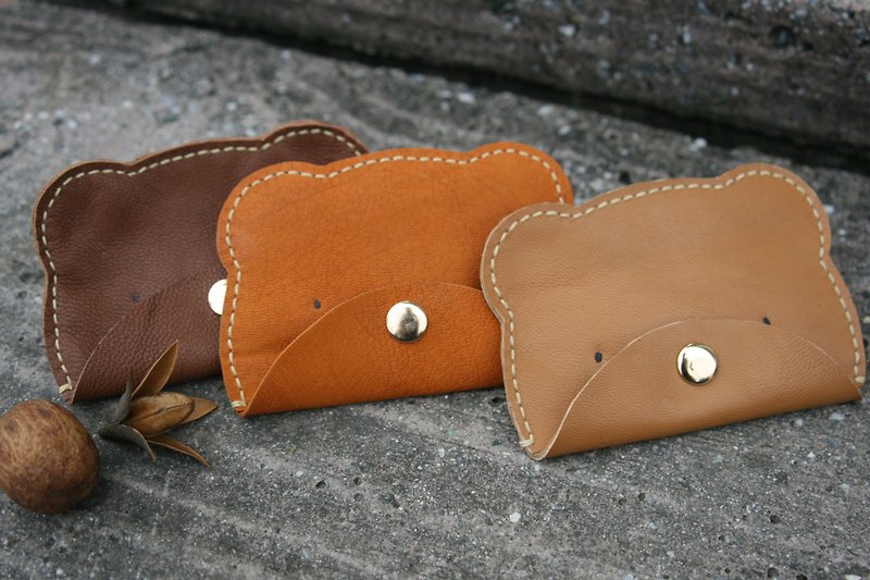 Handmade Leather - Bear Coin Purse / Card Holder - Cocoa Brown - Coin Purses - Genuine Leather Brown