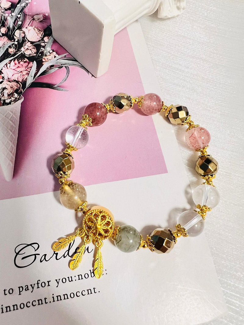 [Dream Catcher Colorful Gemstone-Rose Quartz Bracelet] All-round blessings for attracting wealth and wealth - ของวางตกแต่ง - เครื่องเพชรพลอย สึชมพู