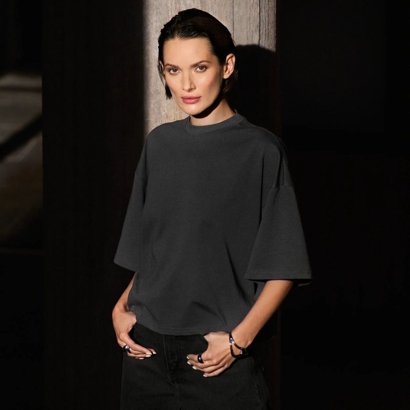 Bread & Boxers Heavy T-shirt Relaxed Fit Cotton Tee - Smoky Grey - Women's T-Shirts - Cotton & Hemp Gray