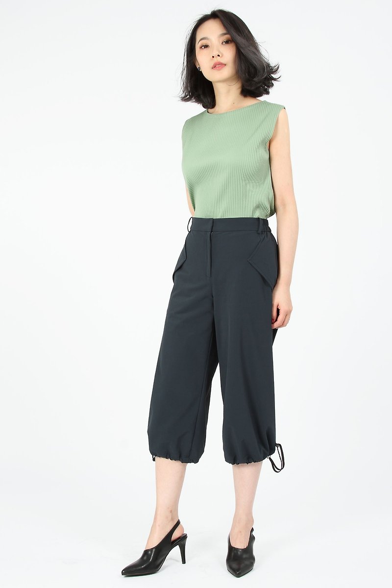 Trousers squeezing elastic suction row seven wide pants - dark blue - Women's Pants - Polyester Blue