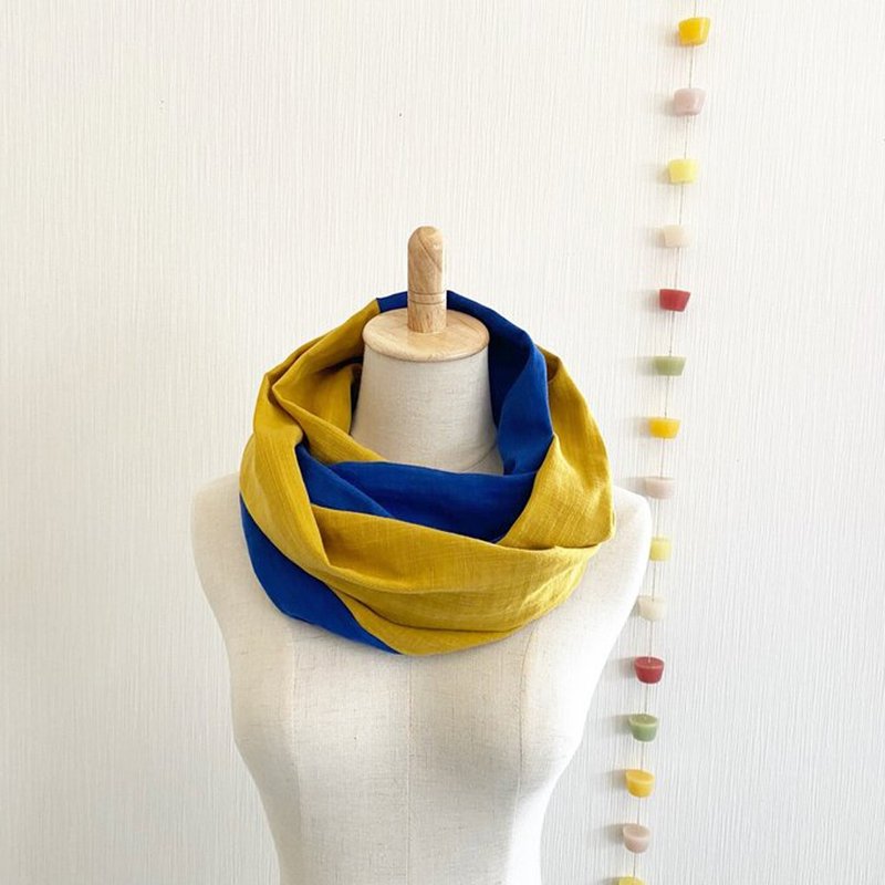 Made in Japan High quality double gauze fluffy dreamy snood bicolor mustard yellow blue - Knit Scarves & Wraps - Cotton & Hemp Multicolor