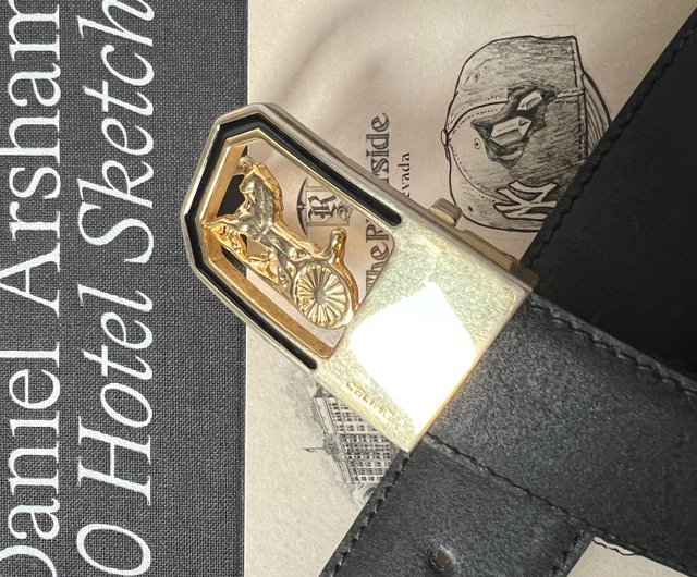セリーヌ 希少 黒枠 馬車 ゴールドバックル 黒ベルト 日本中古