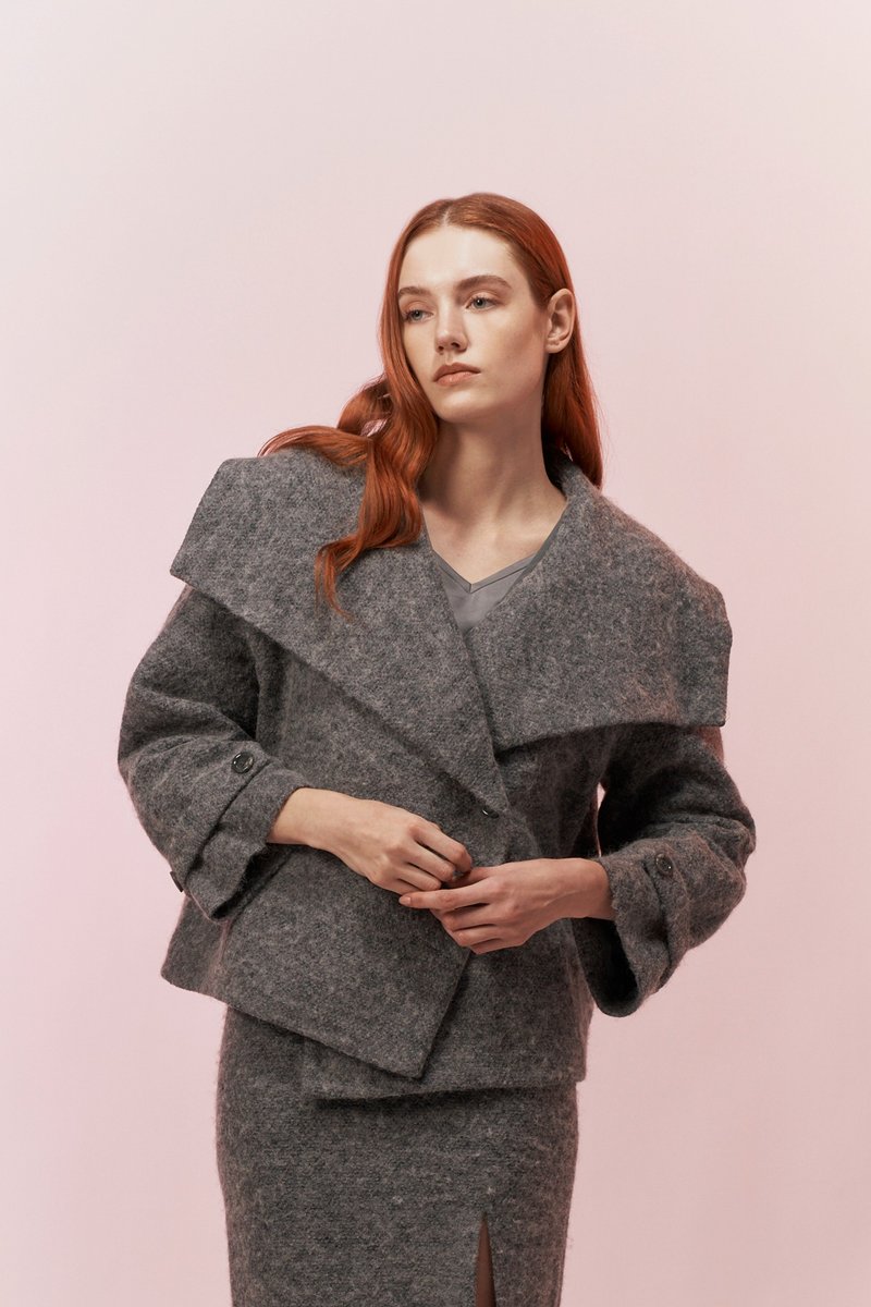 Gray Wool Coat - เสื้อแจ็คเก็ต - ขนแกะ ขาว