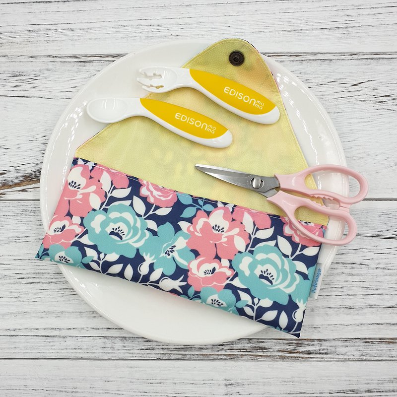 K-41 non-toxic environmentally friendly tableware bag straw bag baby tableware bag can be loaded with food scissors can be customized size - จานเด็ก - วัสดุกันนำ้ 