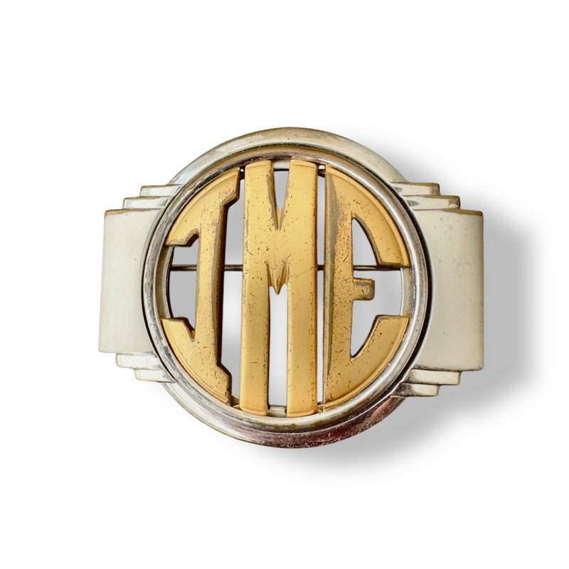 Antique 1930s Monocraft MONET Brooch Gold Silver Tone Monogram Logo Initials Pin - 胸針 - 其他金屬 金色