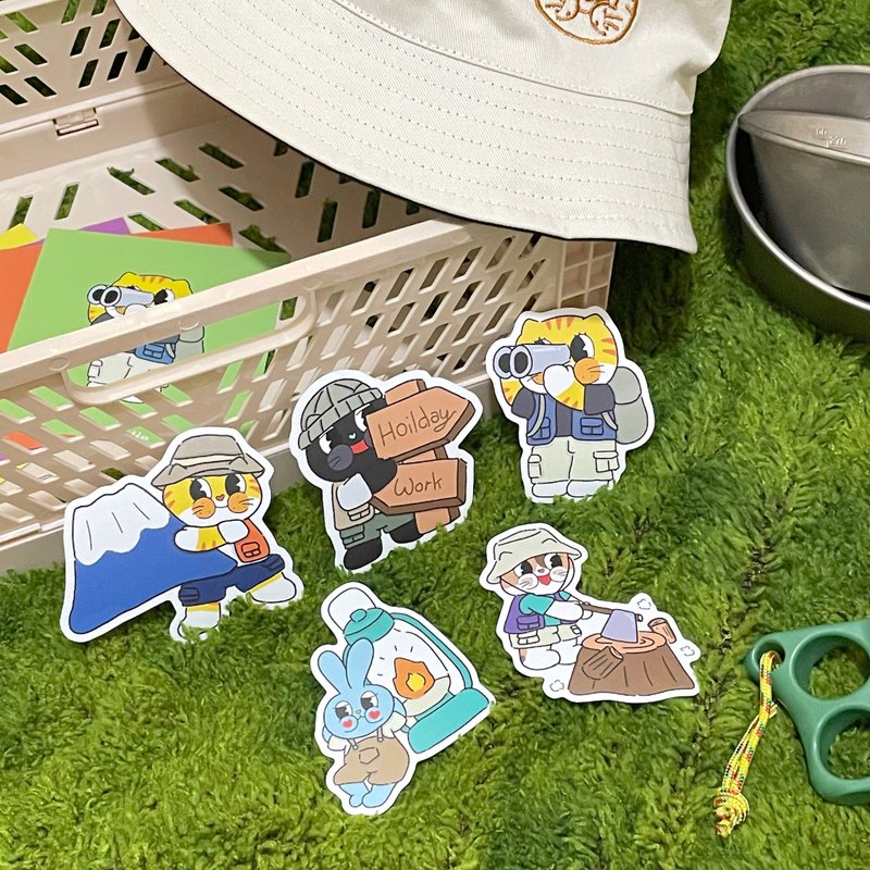 [Bubuworld Camping Series] Healing Animal Large Sticker Pack Waterproof Sticker Pack Cat Camping - Stickers - Paper 