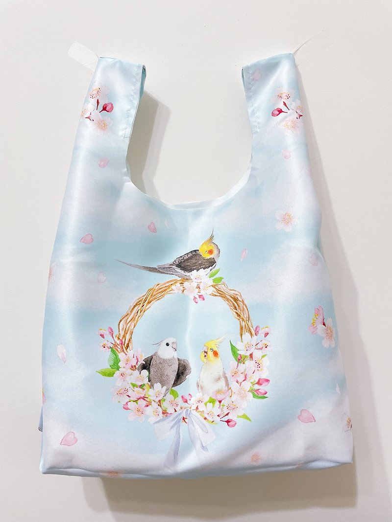 Rolia's Handmade Cockatiel / Cherry Blossom Wreath / Foldable Storage Eco-friendly Shopping Bag - Handbags & Totes - Polyester 