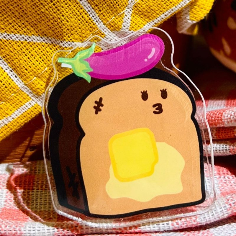 Tasty Toastys Flirting Eggplant Burnt Toast Acrylic Clip - Other - Acrylic 