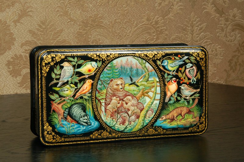 Wildlife lacquer box hand-painted animals Kholui decorative miniature Art - 擺飾/家飾品 - 其他金屬 綠色