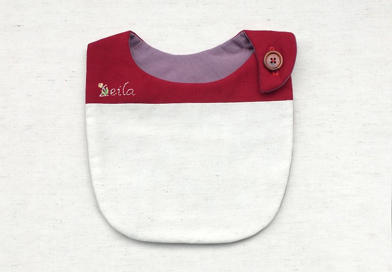 Customized name hand-embroidered tomato red baby soothing bib - Bibs - Cotton & Hemp Red